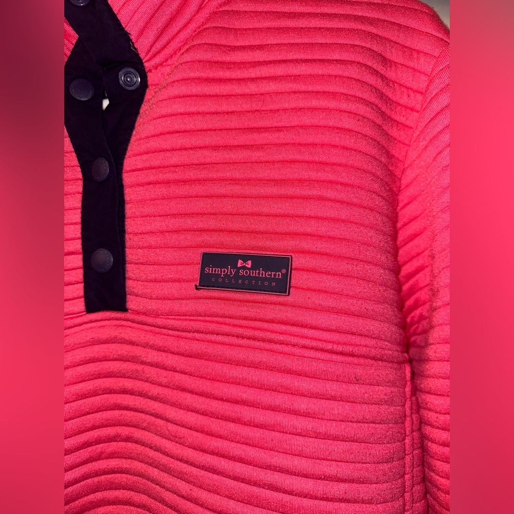 Simply Southern Size Medium Women's Pink Ribbed Pullover Jacket Bow‎ Logo - Picture 5 of 10
